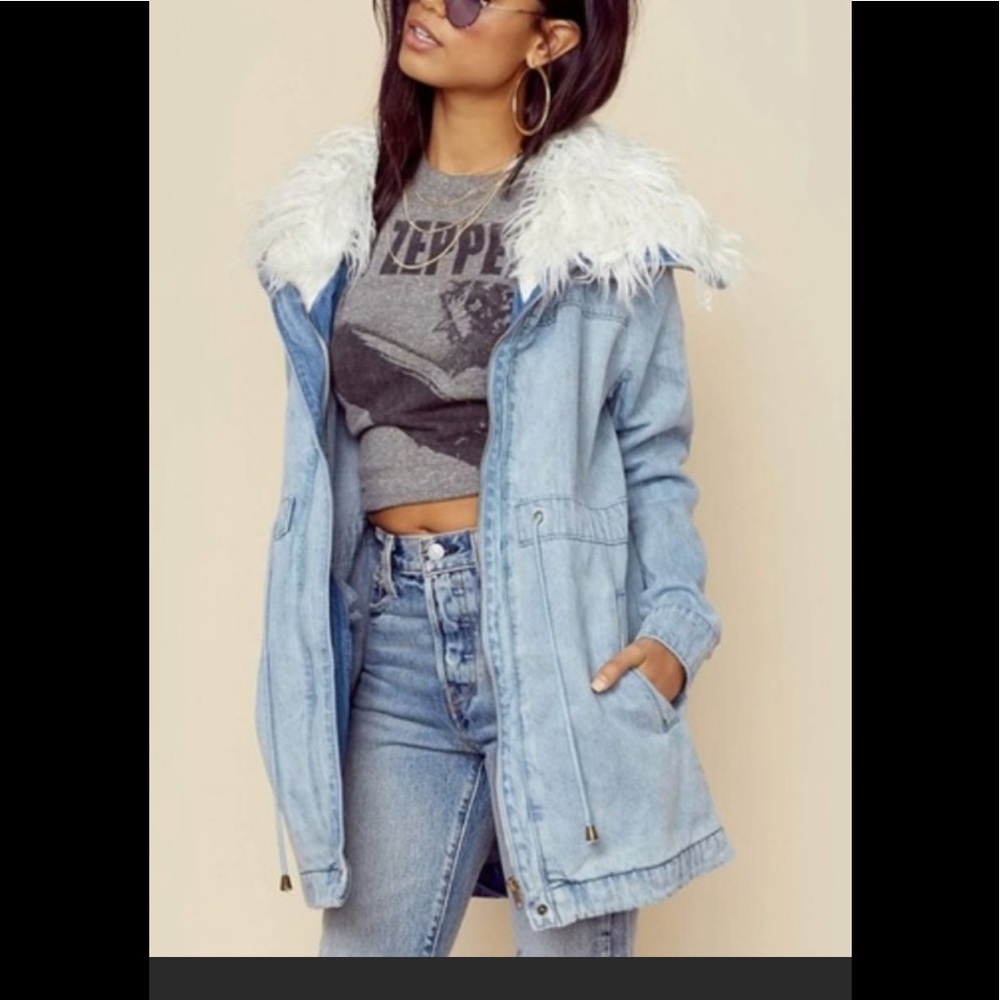 Show Me Your Mumu Blue Montana Hean Fur Coat S 40”